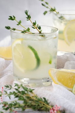 Cin, limon suyu veya limon suyu ve notlar kekik temelinde kokteyl. Bir yaz günü kokteyl serinletici bir ile kendinizi şımartın.