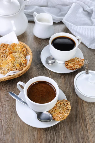 Uma Xícara Café Com Biscoitos Sem Glúten Cereais Mesa Café — Fotografia de Stock