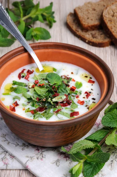 Yoghurt soup with mint — Stock Photo, Image