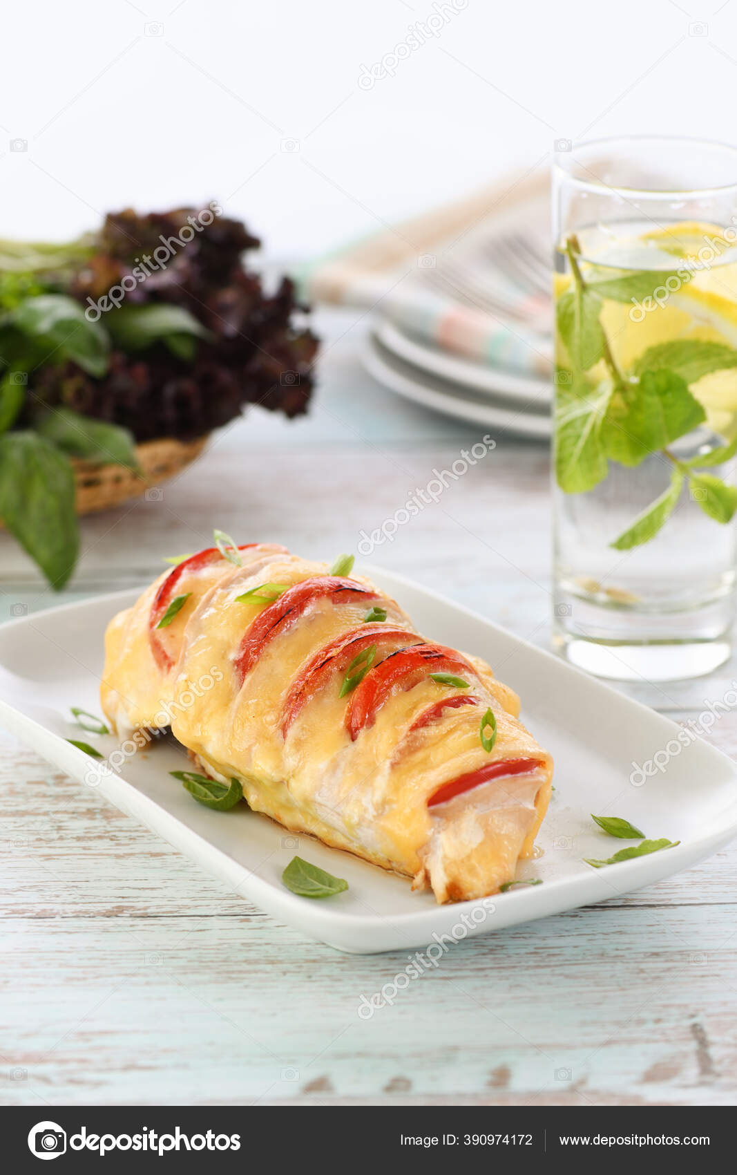 Chicken Caprese Tender Chicken Breast Baked Slices Tomato Cheese Stock