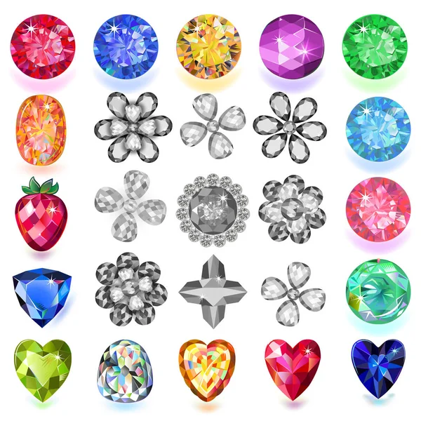 Set Colored Gems Isolated White Background Vector Illustration — Stock Vector