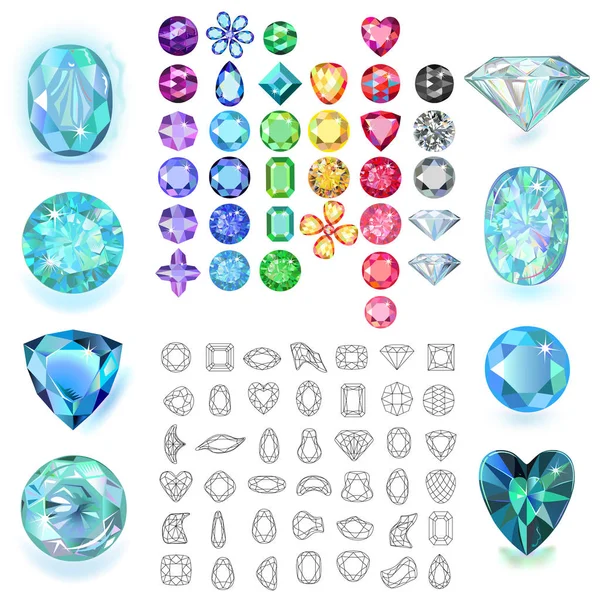 Set Colored Gems Isolated White Background Vector Illustration — Stock Vector