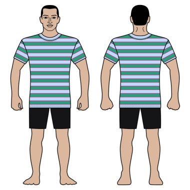 Moda erkek vücut tam uzunlukta şablon şekil siluet vektör illüstrasyon izole beyaz arka plan üzerinde şort (ön, arka sayısı),