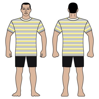 Moda erkek vücut tam uzunlukta şablon şekil siluet vektör illüstrasyon izole beyaz arka plan üzerinde şort (ön, arka sayısı),