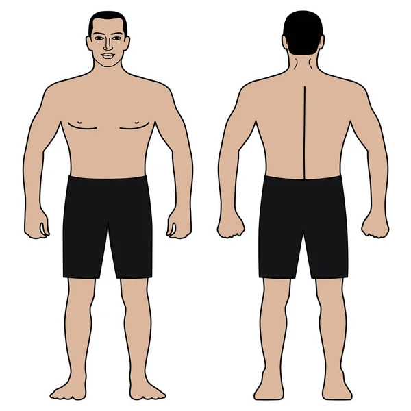 Mode Homme Corps Pleine Longueur Figure Silhouette Short Devant Vue — Image vectorielle