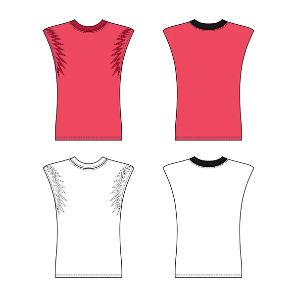Shirt Senza Maniche Modello Delineato Vista Anteriore Posteriore Illustrazione Vettoriale — Vettoriale Stock