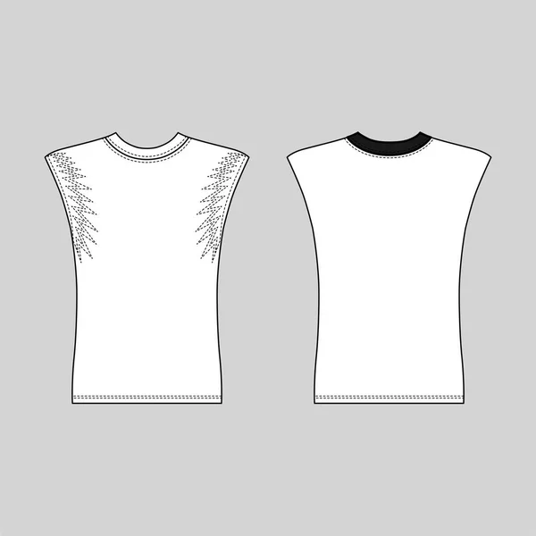 Ärmelloses Shirt Umrissene Vorlage Vorder Und Rückansicht Vektordarstellung Auf Grau — Stockvektor