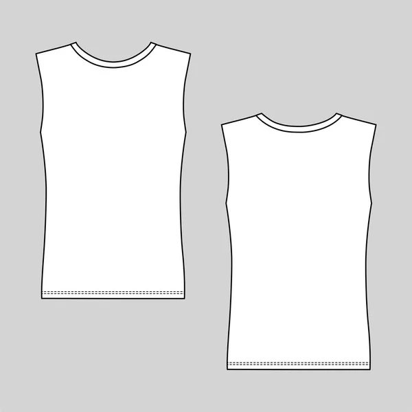 Shirt Sem Mangas Modelo Delineado Frente Visão Traseira Ilustração Vetorial —  Vetores de Stock