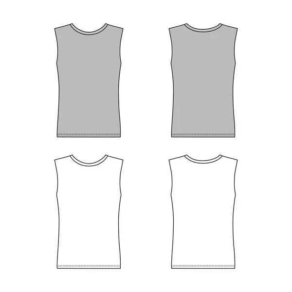 Sleeveless Shirt Outlined Template Front Back View Vector Illustration Isolated — Stock Vector