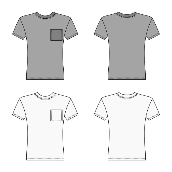 Shirt Manga Curta Delineada Modelo Frente Visão Traseira Ilustração Vetorial — Vetor de Stock