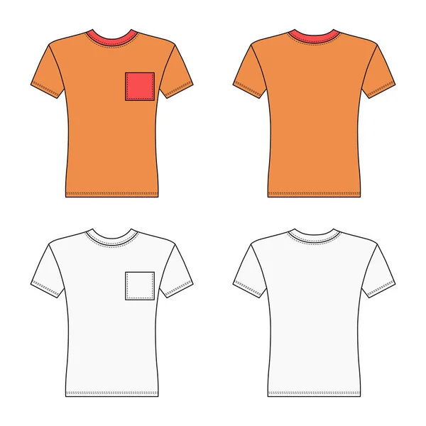 Shirt Manches Courtes Contour Gabarit Vue Avant Arrière Illustration Vectorielle — Image vectorielle