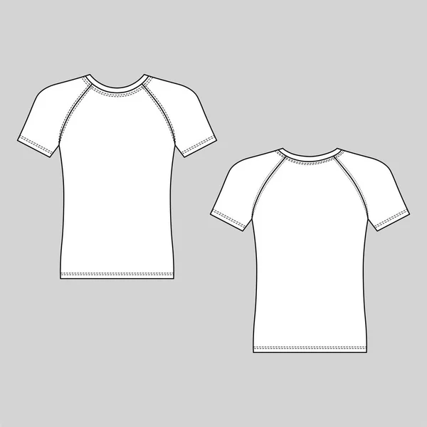 Manga Curta Raglan Shirt Esboçado Modelo Frente Visão Traseira Ilustração — Vetor de Stock