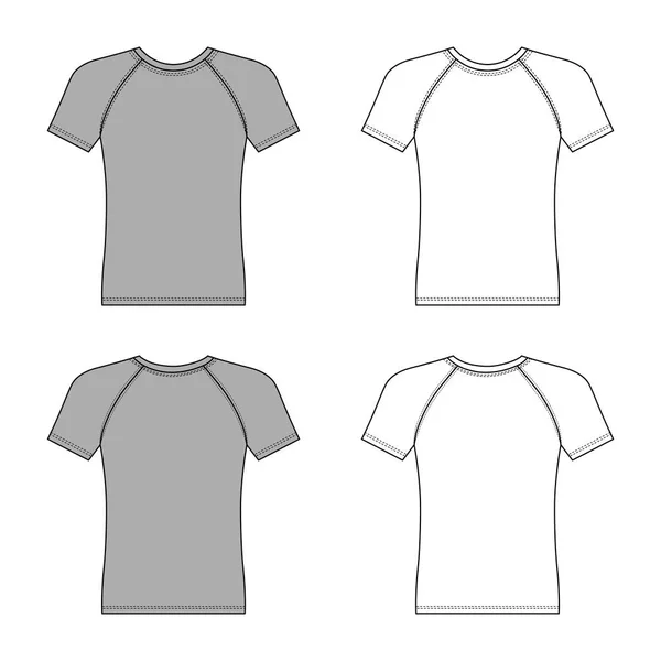 Shirt Raglan Manica Corta Modello Delineato Vista Anteriore Posteriore Illustrazione — Vettoriale Stock