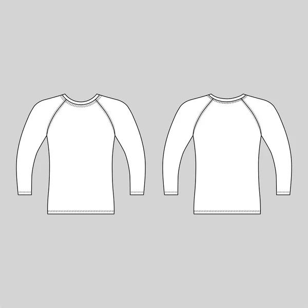长袖拉格朗 T恤概述模板 前和后视图 矢量插图隔离在灰色 — 图库矢量图片
