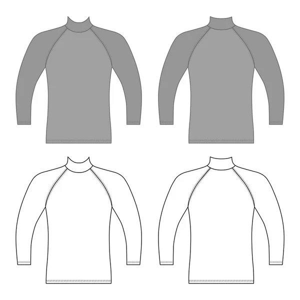 长袖拉格朗 T恤概述模板 前和后视图 向量例证查出在白色 — 图库矢量图片