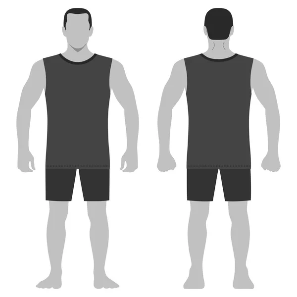 Mode Mann Körper Ganzkörperschablone Figur Silhouette Shorts Und Shirt Vorder — Stockvektor