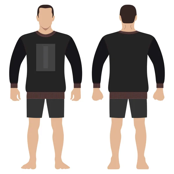 ファッション男体全長テンプレート図シルエット ショート パンツや シャツ 背景に分離したベクトル図 — ストックベクタ