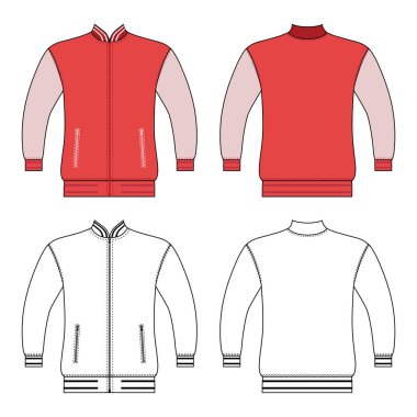 ZIP fastener turleneck ceket adam şablonu (ön, arka sayısı), arka plan üzerinde izole vektör çizim