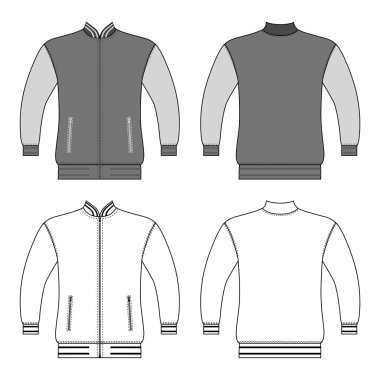 ZIP fastener turleneck ceket adam şablonu (ön, arka sayısı), beyaz arka plan üzerinde izole vektör çizim