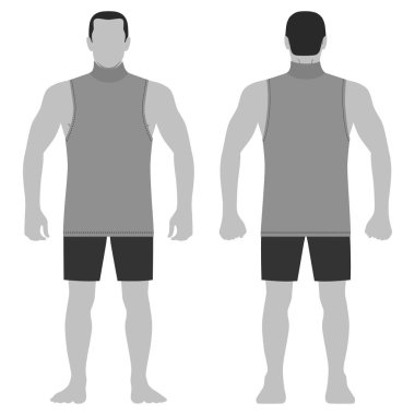 Moda kahraman adam vücut tam uzunlukta şablon şekil şort ve singlet (ön, arka sayısı), vektör illüstrasyon izole beyaz zemin üzerine siluet ayarla
