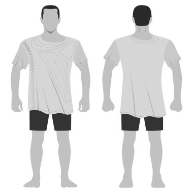 Moda erkek vücut tam uzunlukta şablon şekil siluet şort ve gömlek t (ön, arka sayısı), beyaz arka plan üzerinde izole vektör çizim