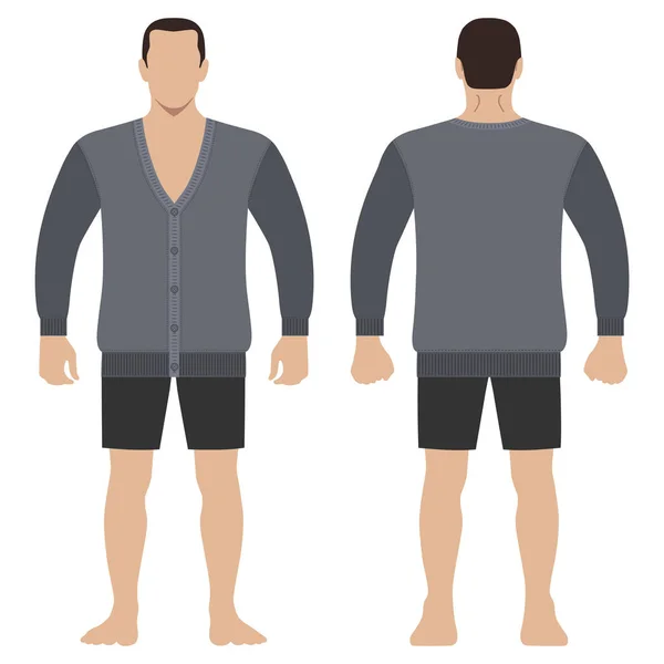 Moda Hombre Cuerpo Longitud Completa Figura Silueta Pantalones Cortos Cárdigan — Vector de stock