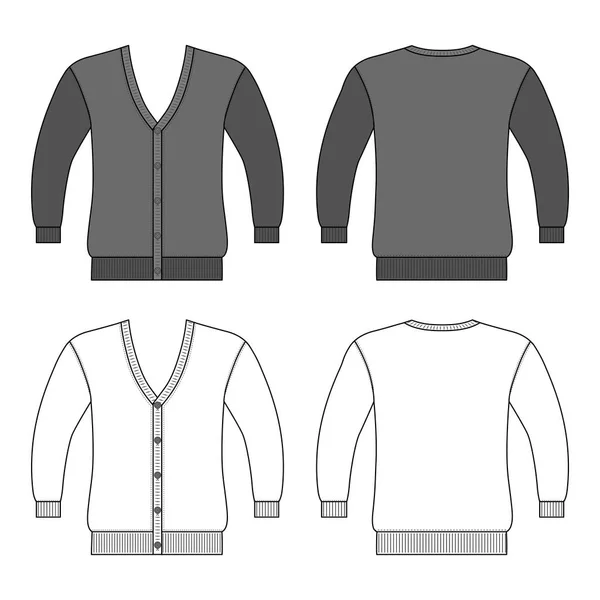 Cardigan Man Template Front Back Views Vector Illustration Isolated White — Stock Vector