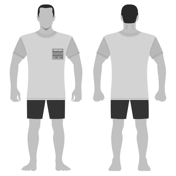 ファッション男体全長テンプレート図シルエット ショート パンツや民俗ポケット シャツ 白い背景で隔離のベクトル図 — ストックベクタ