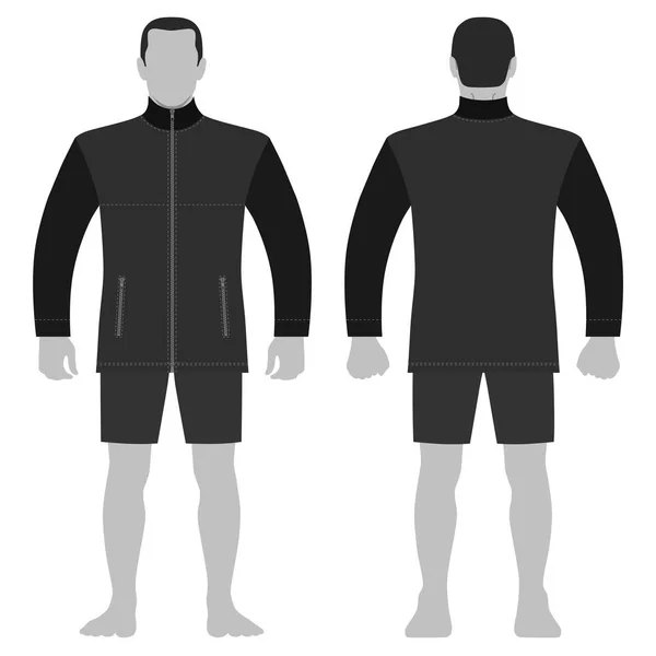 ファッション男体全長テンプレート図シルエット ショート パンツや Zip ファスナー Turleneck ジャケット 白い背景で隔離のベクトル図 — ストックベクタ