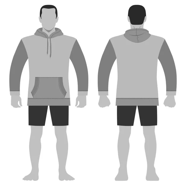 Fashion Man Body Full Length Template Figure Silhouette Shorts Hoodie — Stock Vector