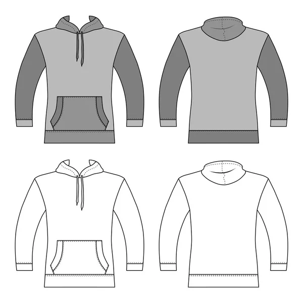 Modèle Homme Sweat Capuche Vue Avant Vue Arrière Illustration Vectorielle — Image vectorielle