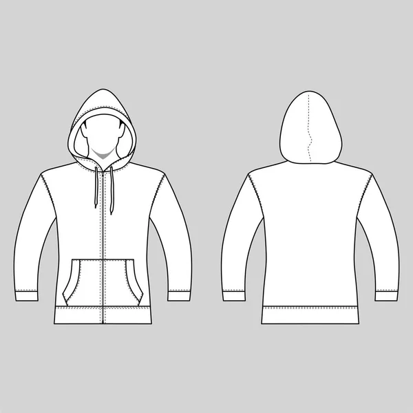 Hoodie Zip Fästelement Mannen Mall Främre Bakre Utsikt Vektor Illustration — Stock vektor