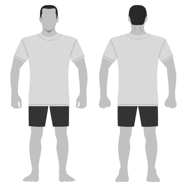 ファッション男体全長テンプレート図シルエット ショート パンツや シャツ 白い背景で隔離のベクトル図 — ストックベクタ