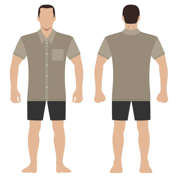 Moda Hombre Cuerpo Longitud Completa Figura Silueta Pantalones Cortos Camiseta — Vector de stock