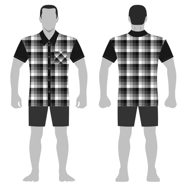 Fashion Man Body Full Length Template Figure Silhouette Shorts Tartan — Stock Vector