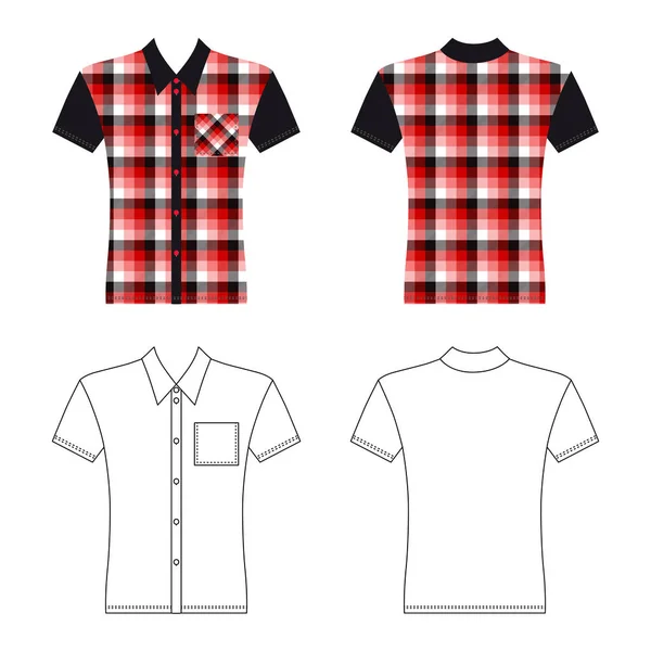 タータン シャツ男テンプレート とパターン 白い背景で隔離のベクトル図 — ストックベクタ