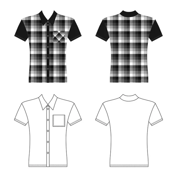 Tartan Shirt Man Template Front Back Views Pattern Vector Illustration — Stock Vector