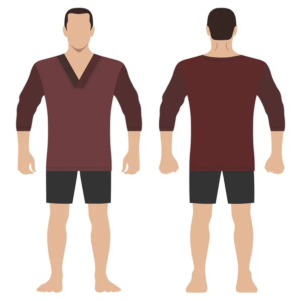 ファッション男体全長テンプレート図シルエット ショート パンツや シャツ 白い背景で隔離のベクトル図 — ストックベクタ