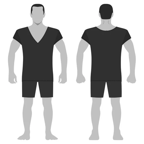 Moda Erkek Vücut Tam Uzunlukta Şablon Şekil Siluet Şort Gömlek — Stok Vektör
