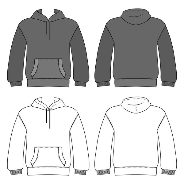 Hoodie man template (front, back views), vector illustration isolated on background