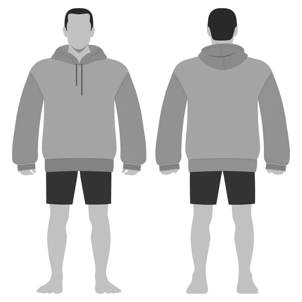 Fashion Man Body Full Length Template Figure Silhouette Shorts Hoodie — Stock Vector