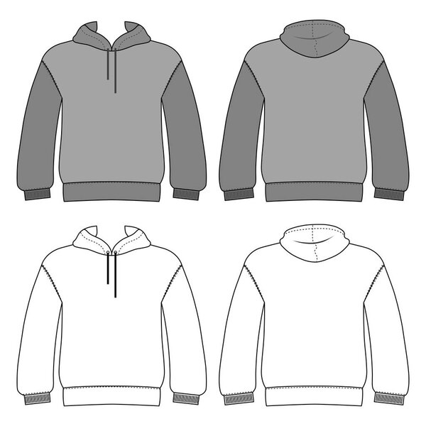 Hoodie man template (front, back views), vector illustration isolated on background