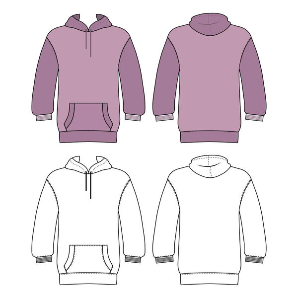 Hoodie man template (front, back views), vector illustration isolated on background