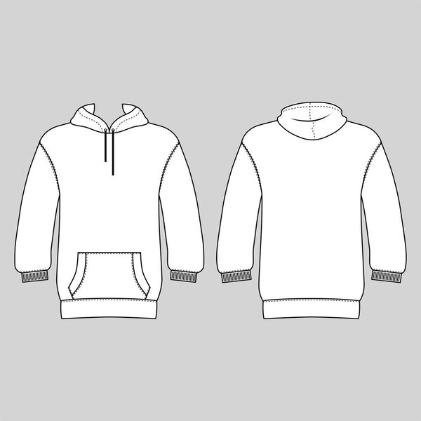 Hoodie man template (front, back views), vector illustration isolated on background