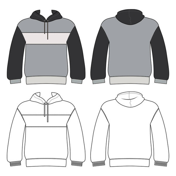 Hoodie man template (front, back views), vector illustration isolated on white background