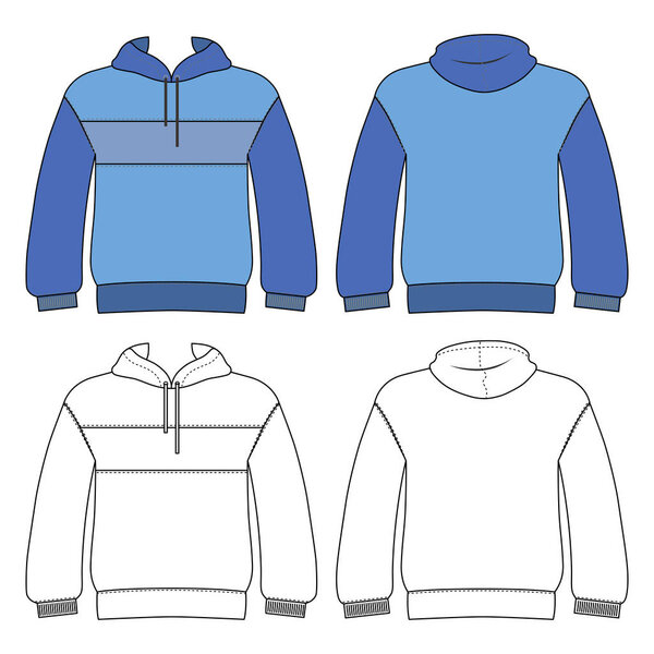 Hoodie man template (front, back views), vector illustration isolated on white background