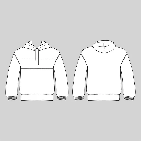 Hoodie Man Template Front Back Views Vector Illustration Isolated White — Stock Vector