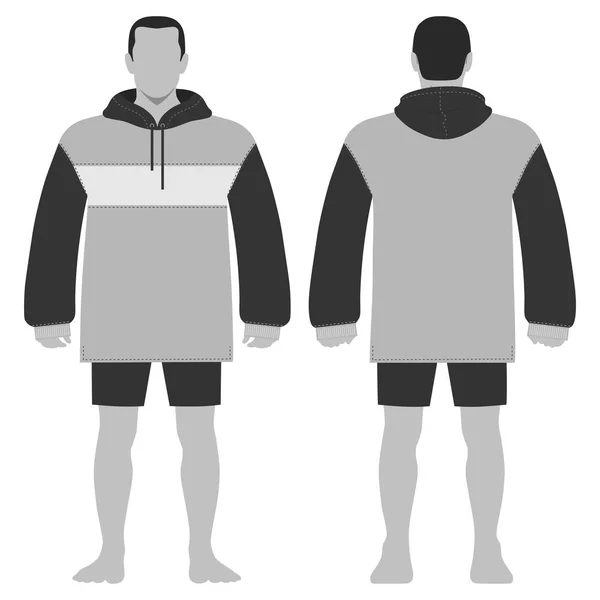 ファッション男体全長テンプレート図シルエット ショート パンツやパーカー 白い背景で隔離のベクトル図 — ストックベクタ
