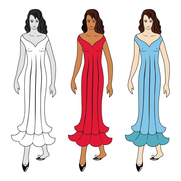 Μόδα γυναίκα φόρεμα φιγούρα — Διανυσματικό Αρχείο