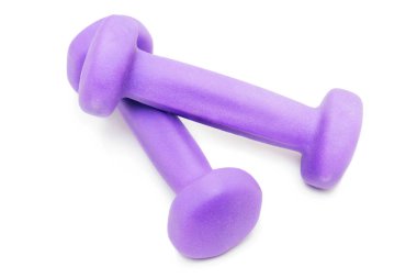 Spor dumbbells portre. Beyaz arka plan üzerinde izole Spor donatımı